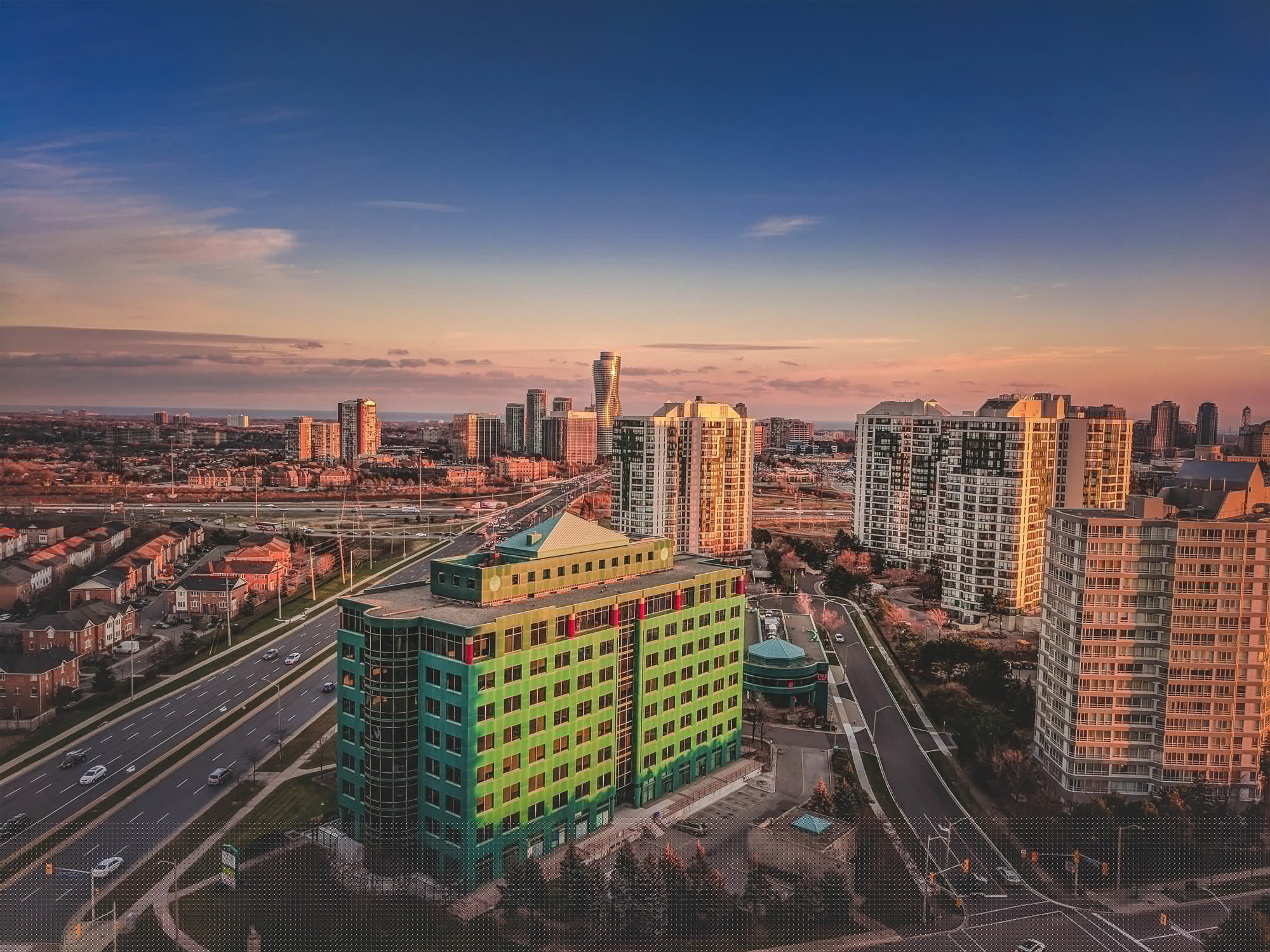 Mississauga's Kingsbridge neighbourhood at sunset